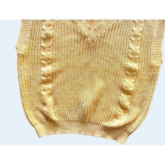 Vintage RUSS Yellow Cable Knit Sleeveless Sweater 80s / 90s Size Sm - Picture 4 of 7